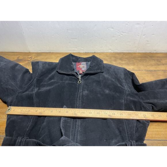 G-III Vtg Suede Jacket Women Medium Black 100% Leather Coat Quilted Belt Y2K 90s - Picture 7 of 11